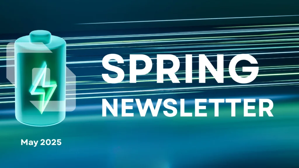 Graphic of a battery with Spring Newsletter text
