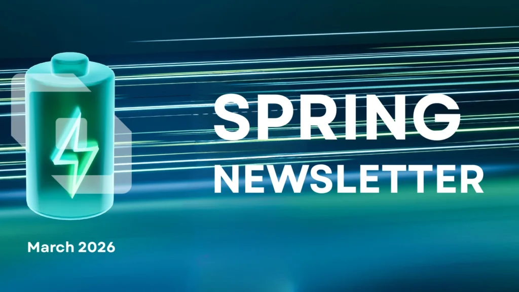 Battery graphic with Spring Newsletter text